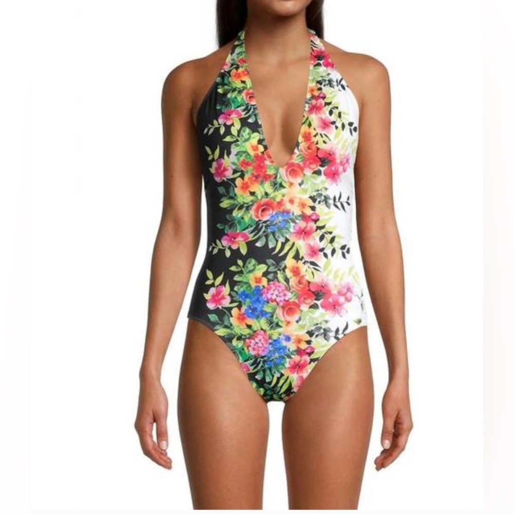 Johnny Was Spring Halter One Piece Women’s Swimsuit Multi Size Extra Small